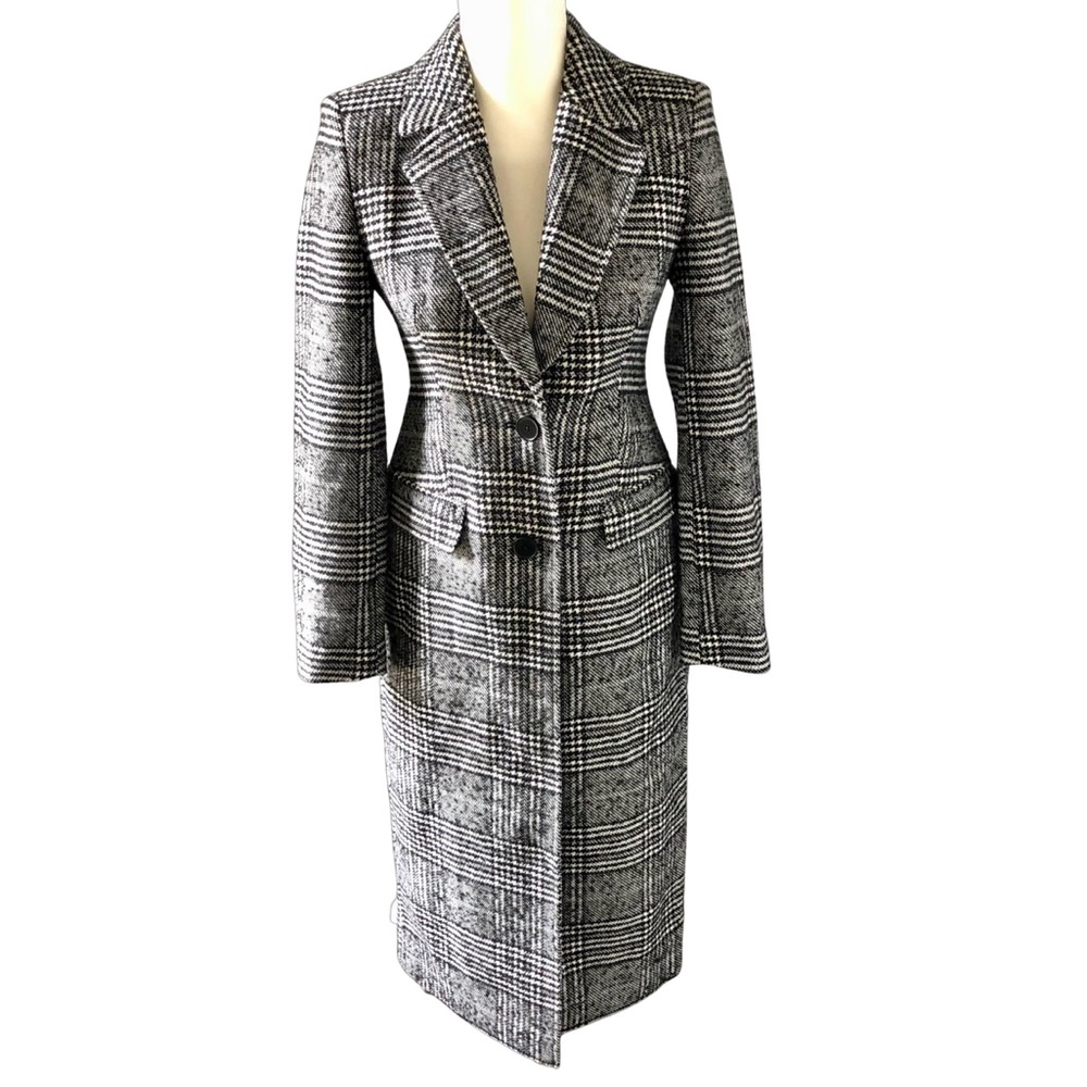 Express Long Plaid Car Coat Black & White NWOT - Picture 2 of 7